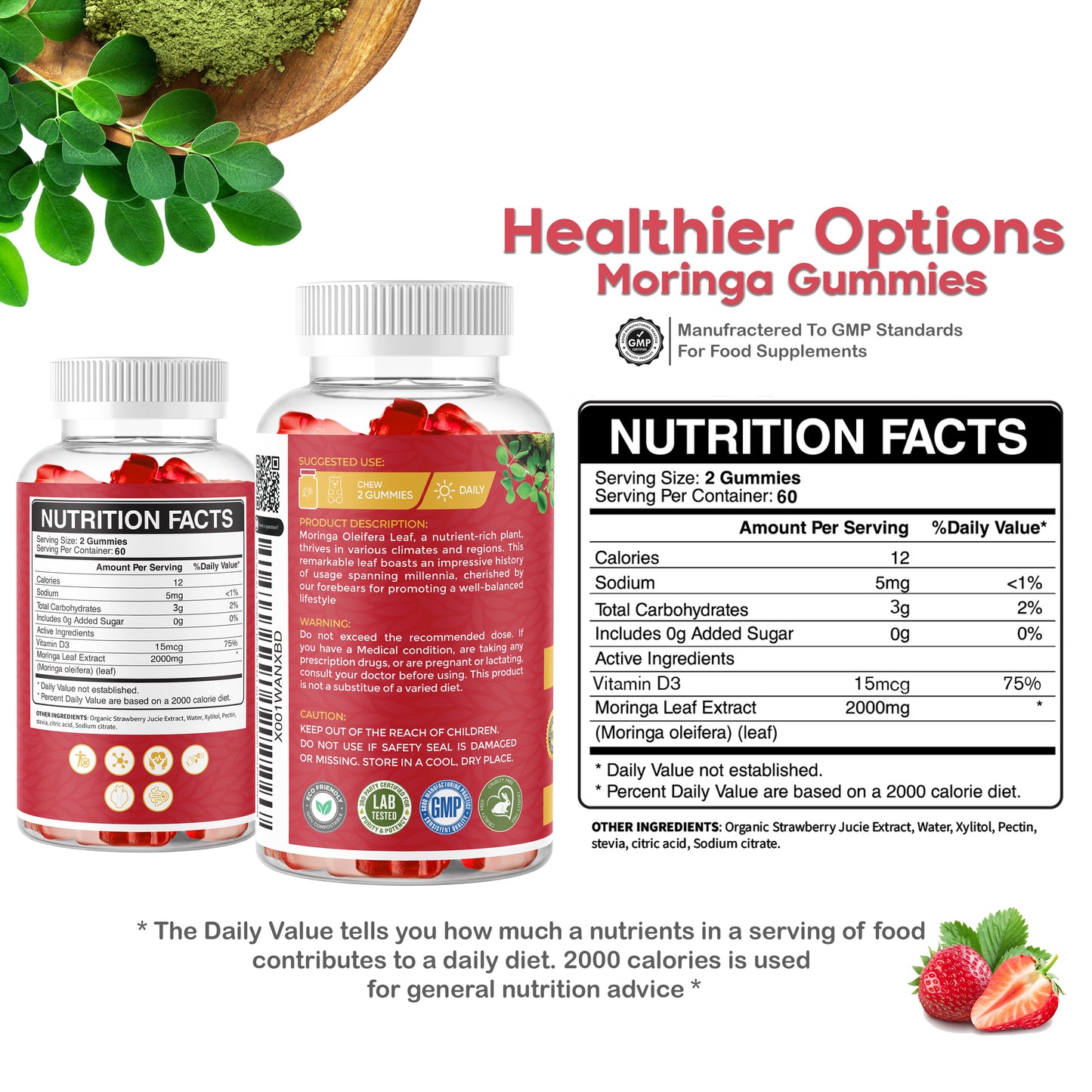 Moringa, Spirulina & Chlorella Gummies Strawberry Flavour