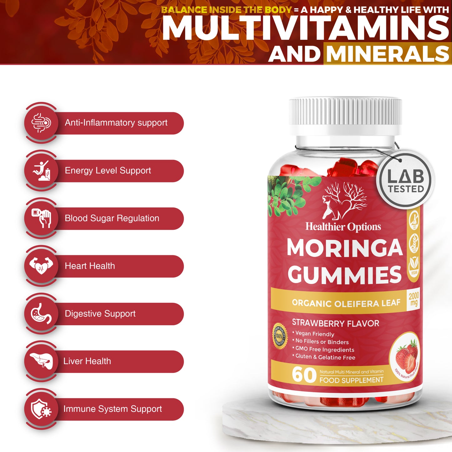 Moringa, Spirulina & Chlorella Gummies Strawberry Flavour