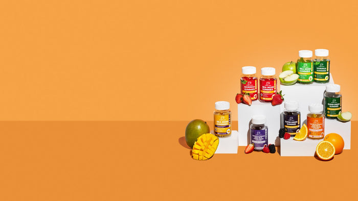 The Healthier Options vegan gummy range on podium display