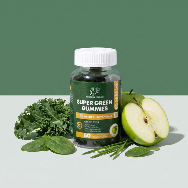 Healthier Options Super Greens gummies with kale, spinach and green apple