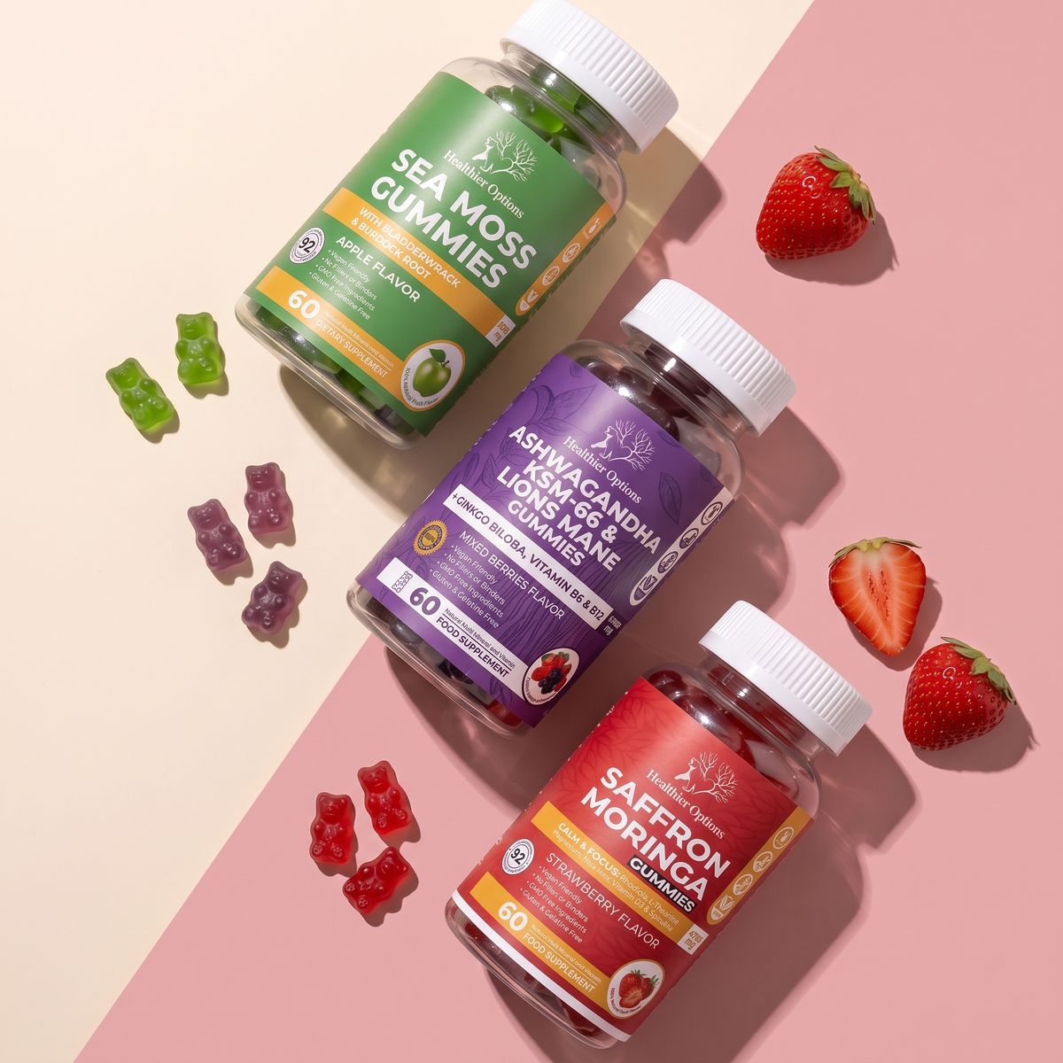 Sea Moss, Ashwagandha and Saffron gummies with fruit