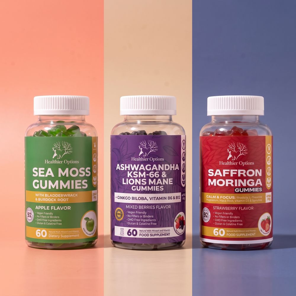 Sea Moss, Ashwagandha and Saffron gummies together