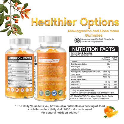 Ashwagandha, Lions Mane & Ginkgo Biloba Orange Flavour