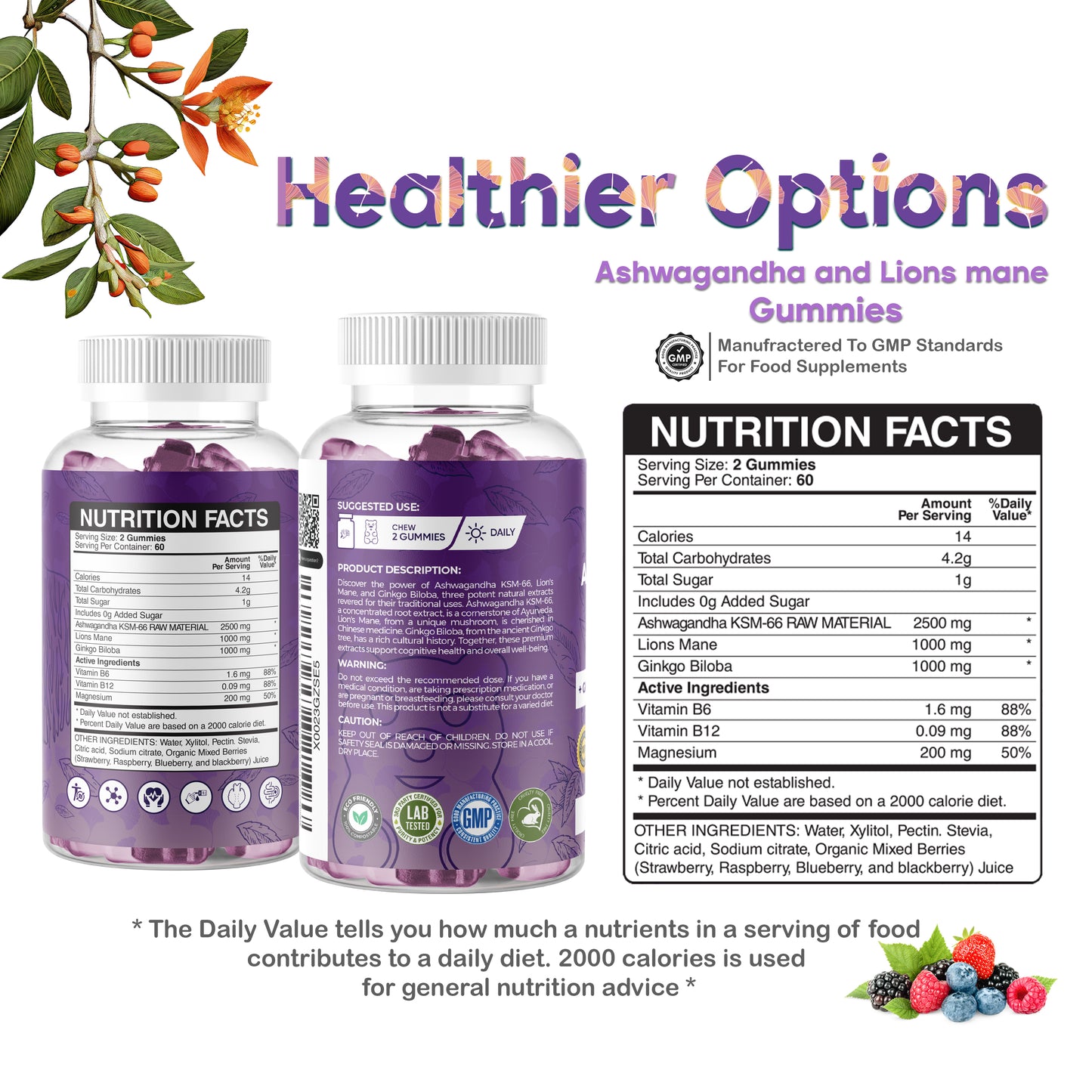 Ashwagandha, Lions Mane & Ginkgo Biloba Mixed Berries