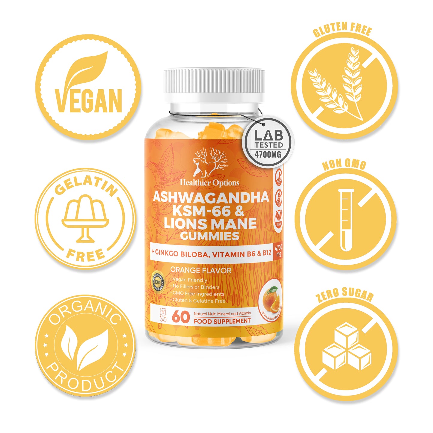Ashwagandha, Lions Mane & Ginkgo Biloba Orange Flavour