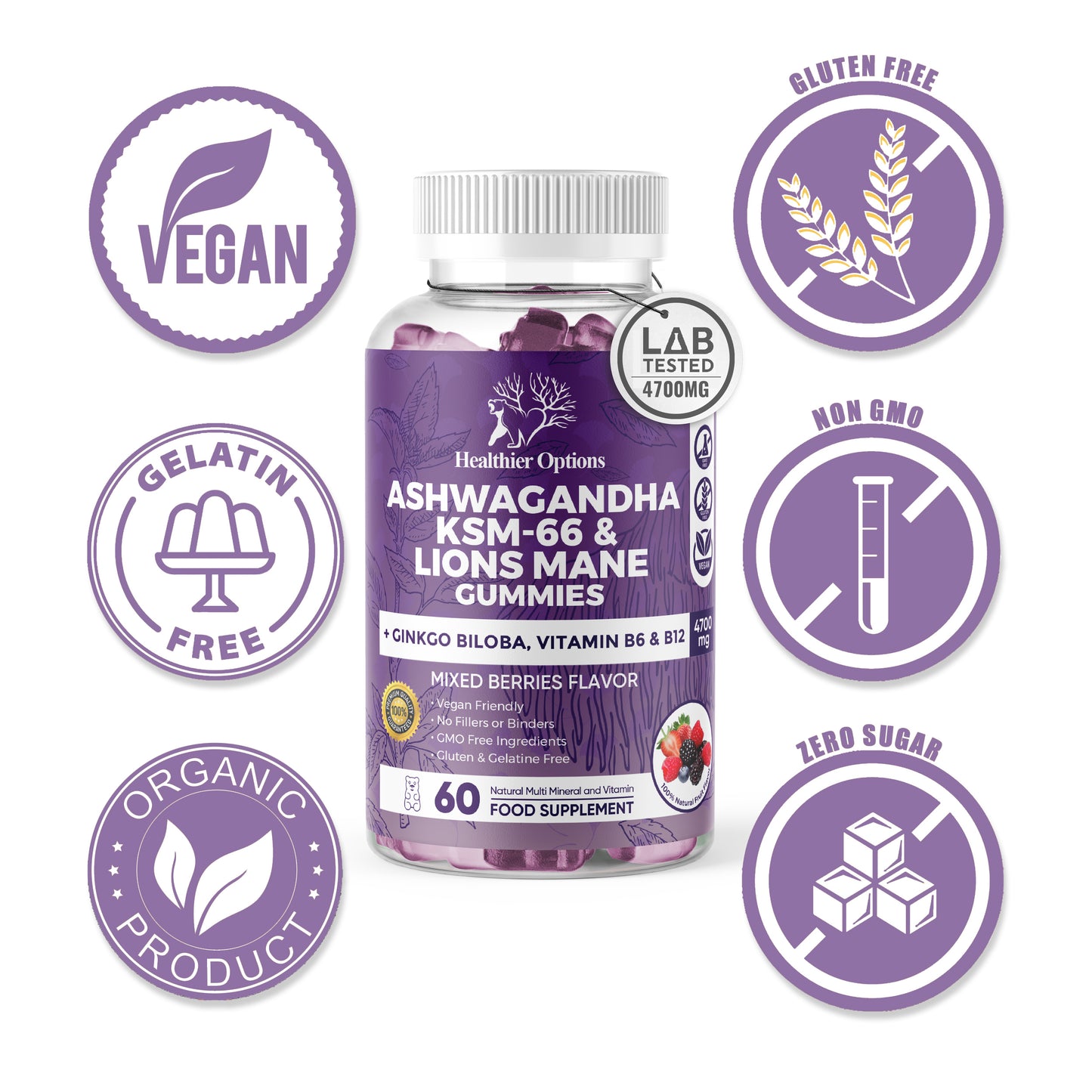 Ashwagandha, Lions Mane & Ginkgo Biloba Mixed Berries