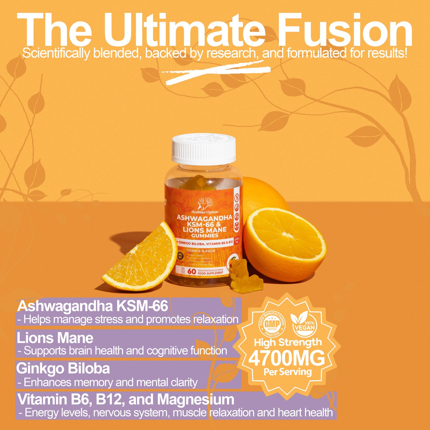 Ashwagandha, Lions Mane & Ginkgo Biloba Orange Flavour